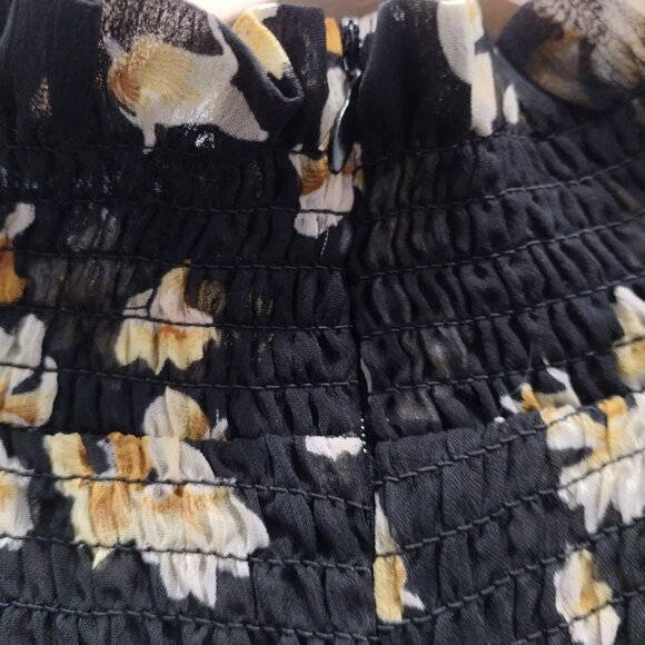 O.P.T. Floral Ruffle Neck Blouse Large Black Sheer Long Sleeve Romantic Top - Picture 12 of 15